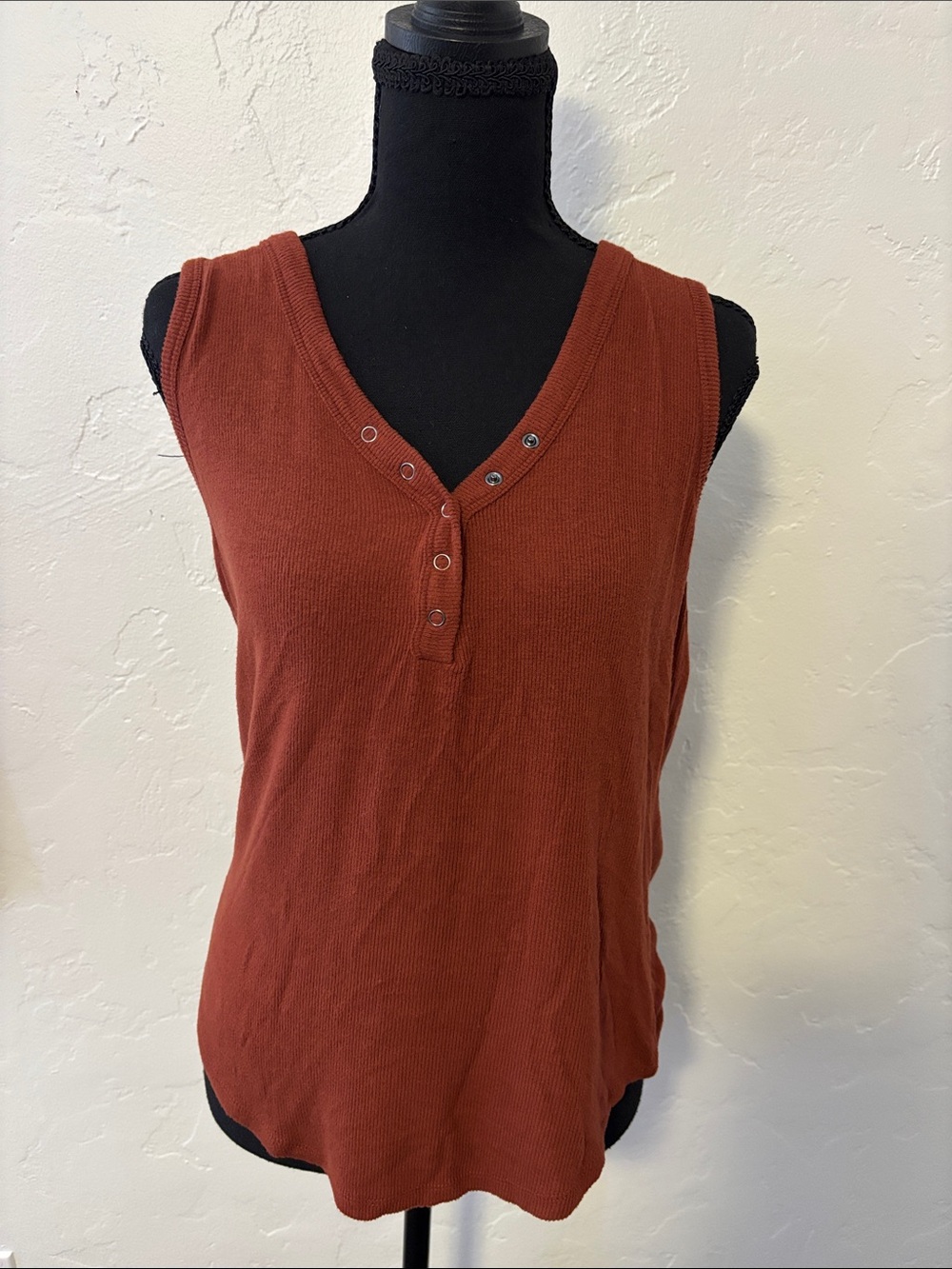lovestitch Rust V-Neck Henley Tank Top